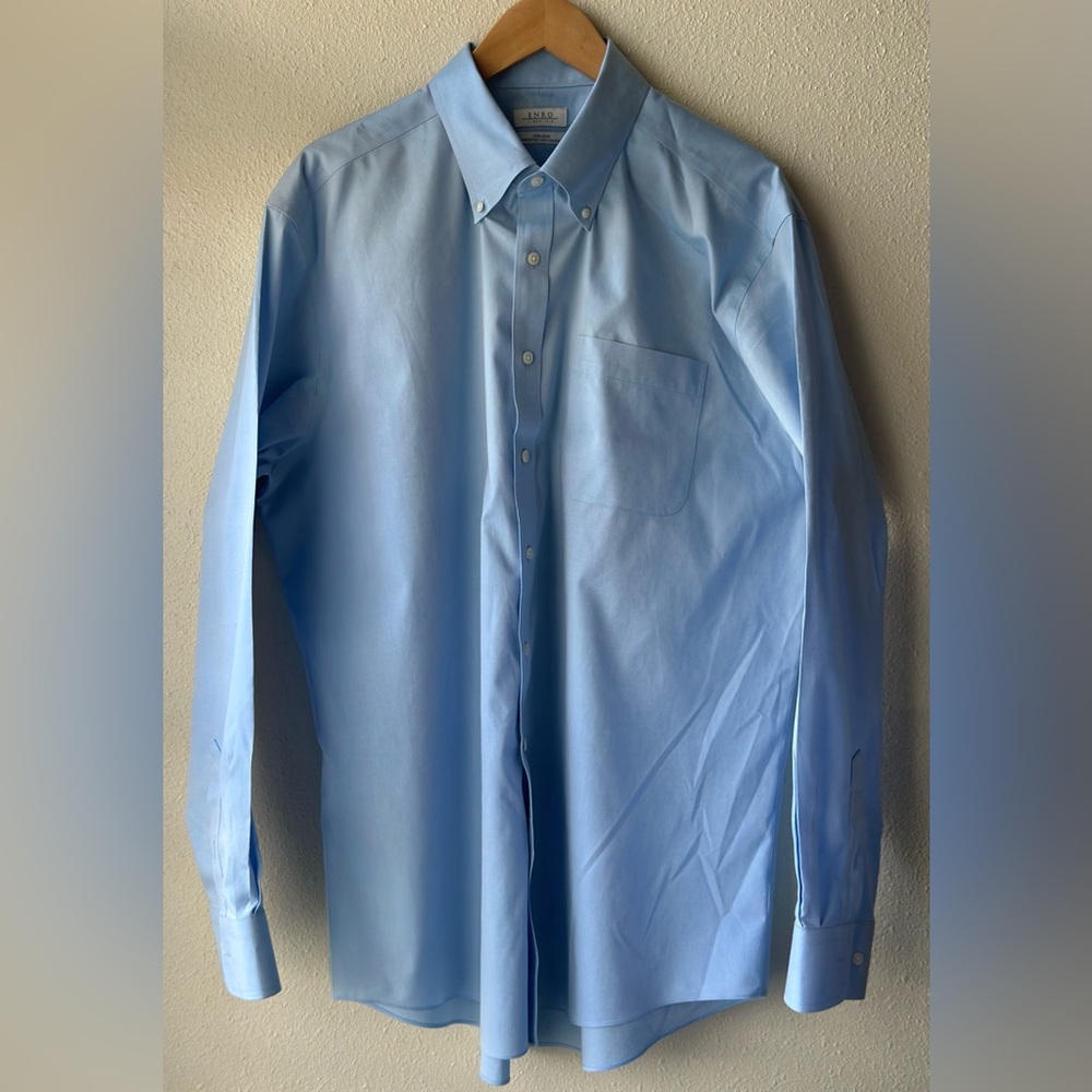 ENRO Men's Non-Iron 100% Cotton Dress Shirt - Light Blue - Lot of 2